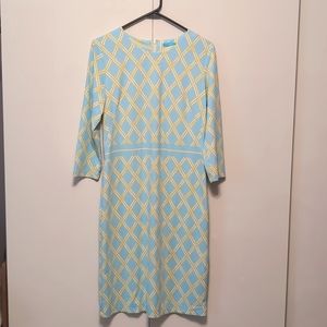 J. McLaughlin Women's Blue and Yellow Catalina Cloth Dress Size Medium